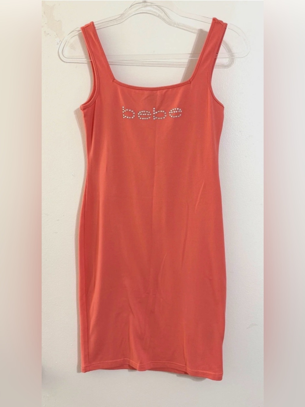 bebe Coral Crystal Logo Tank Mini Dress S